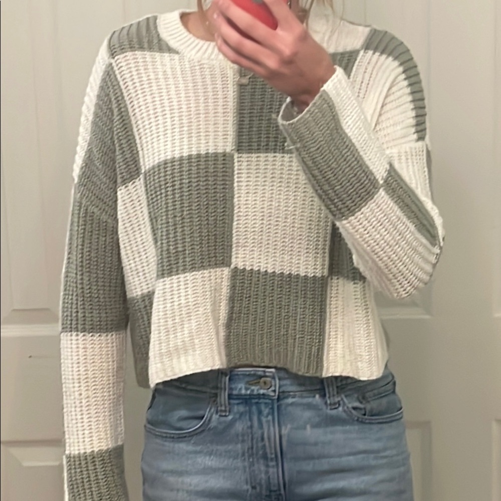 Sincerely Jules Sage and White Crew Neck Sweater Women’s